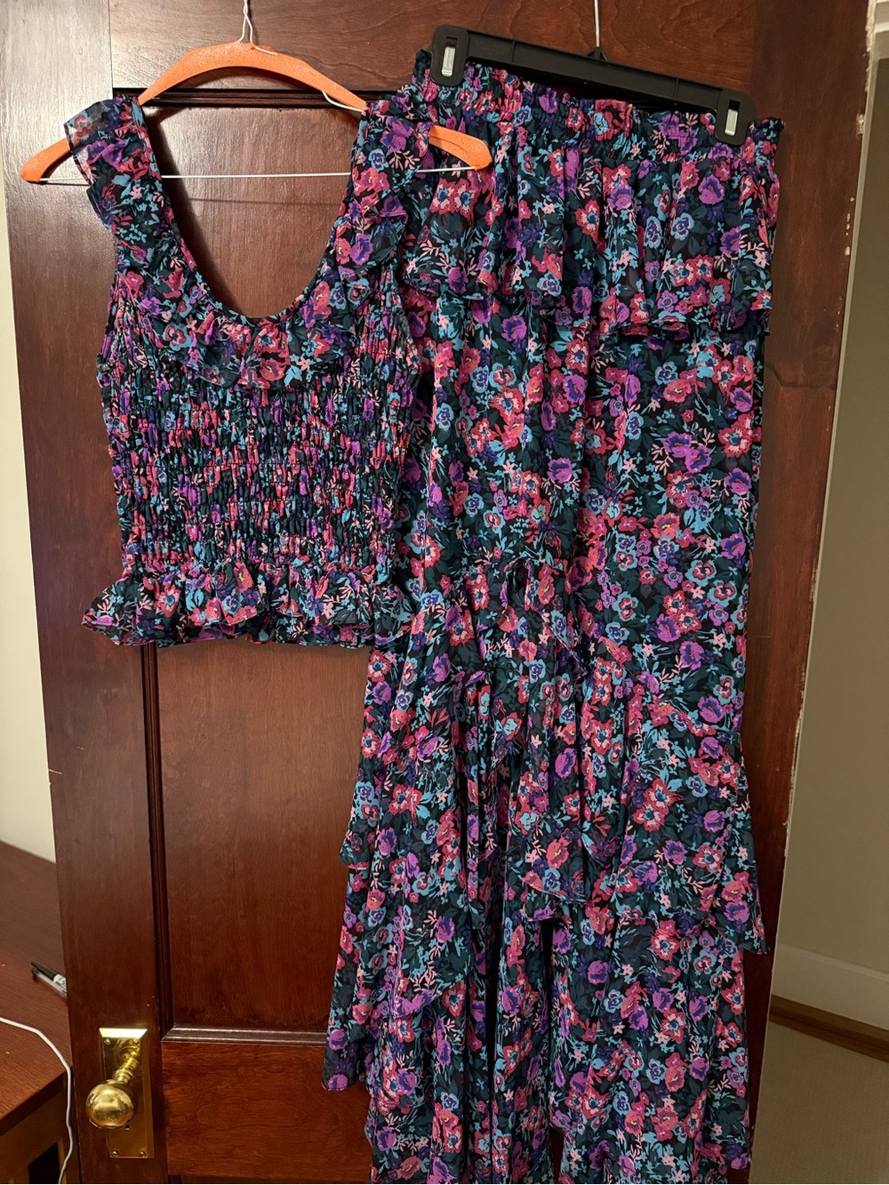 MISA Los Angeles Purple Floral Two Piece Maxi Set Size Medium